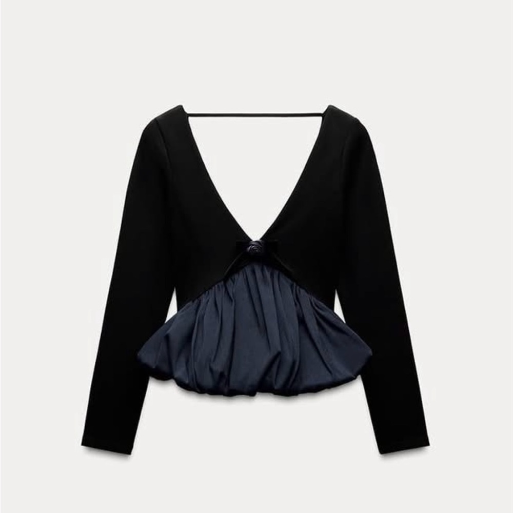 Zara Black V-Neck Top with Ruffled Skirt